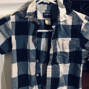 Boys Blue and White Button Up T-Shirt Plaid